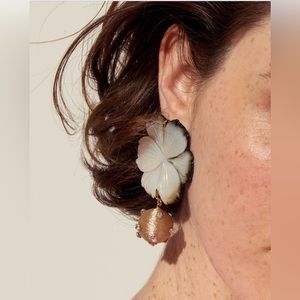 NWT Lizzie Fortunato earrings large mother of pearl crystal blossom silk drop